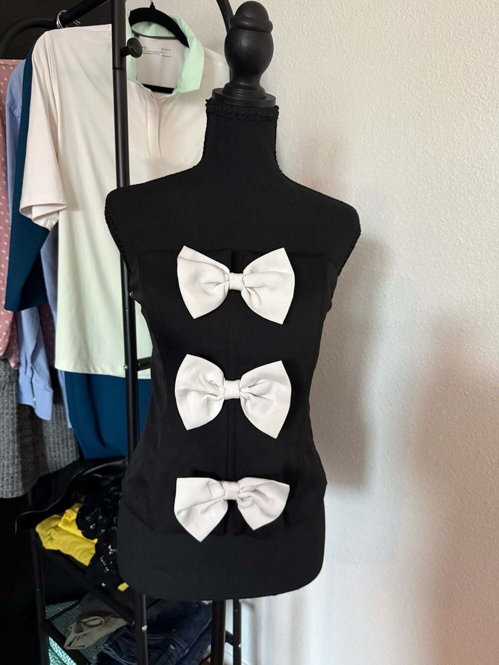 Lulumari Black Strapless Corset Top with White Bows Size XL